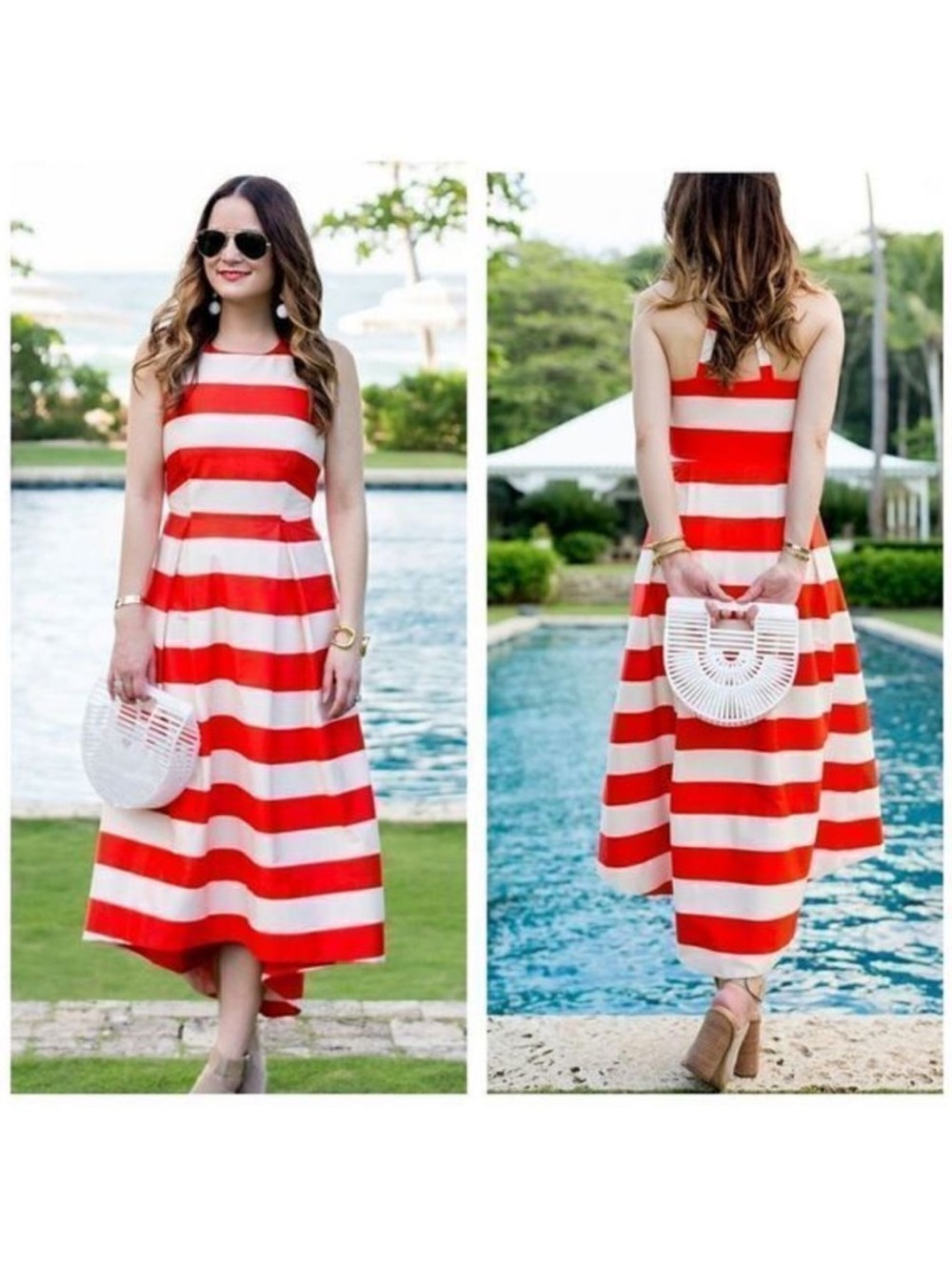 Paper Crown orange/ red  and cream striped high low hem Dress made in USA